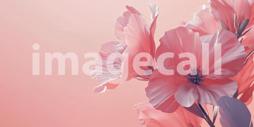 Delicate pink flowers, bathed in soft light, create a scene of gentle beauty and tranquility