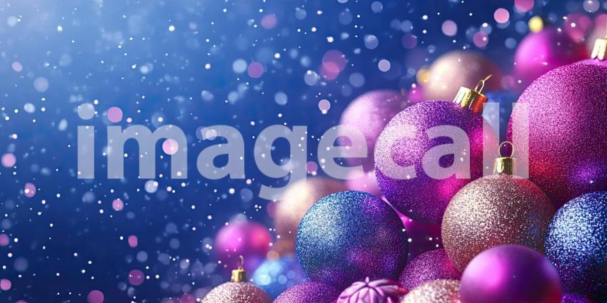 : Shimmering pink and silver ornaments, dusted with a touch of frost, create a magical scene that evokes the spirit of the holiday season