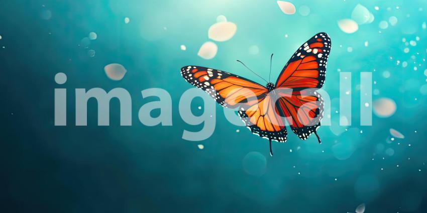 A vibrant monarch butterfly soars through a field of light, its wings catching the sun, symbolizing transformation and the beauty of liberation