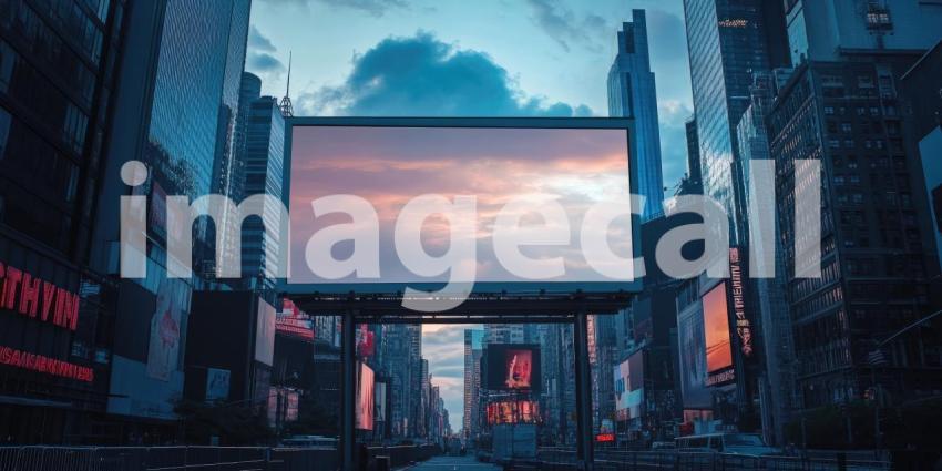 A large billboard stands tall against a vibrant sunset sky, its blank surface a canvas for creativity and limitless possibilities
