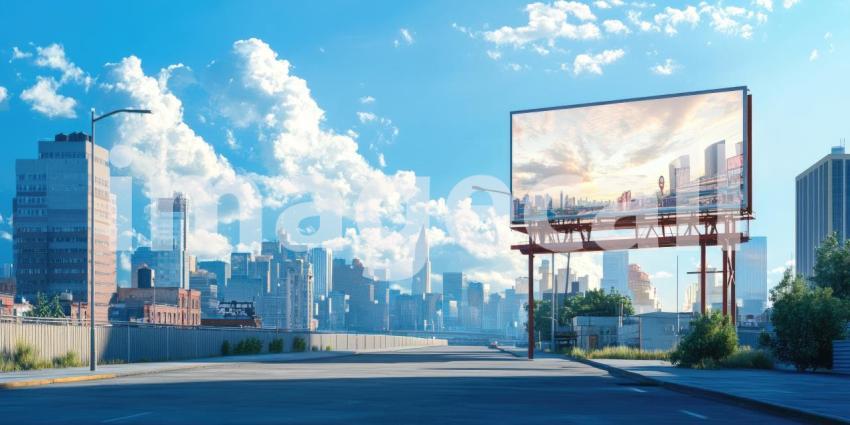 A large billboard stands tall against a vibrant sunset sky, its blank surface a canvas for creativity and limitless possibilities