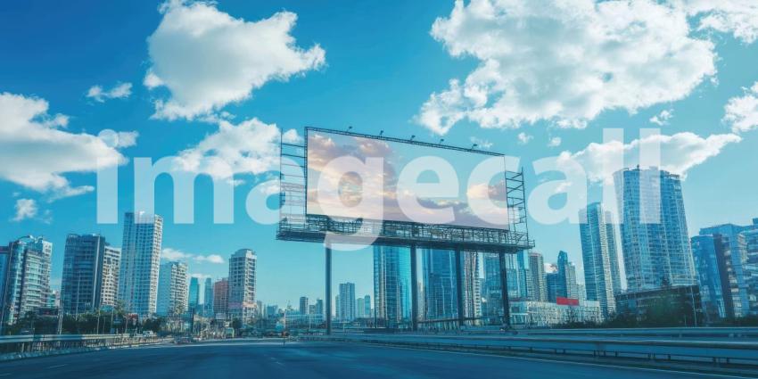 A large billboard stands tall against a vibrant sunset sky, its blank surface a canvas for creativity and limitless possibilities