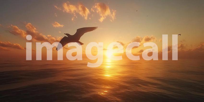 A Fiery Farewell: Silhouetted against a fiery sunset, a flock of birds takes flight, their wings spread wide as they soar into the vibrant sky, creating a scene of freedom and boundless possibility