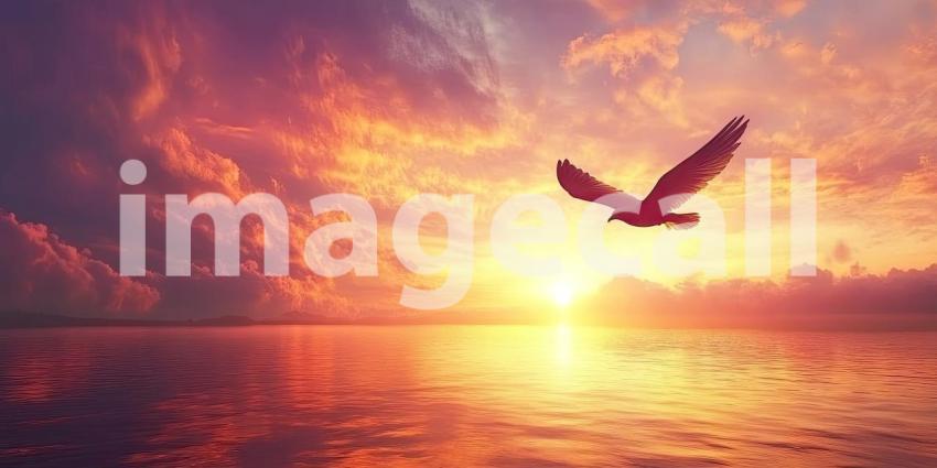 A Fiery Farewell: Silhouetted against a fiery sunset, a flock of birds takes flight, their wings spread wide as they soar into the vibrant sky, creating a scene of freedom and boundless possibility