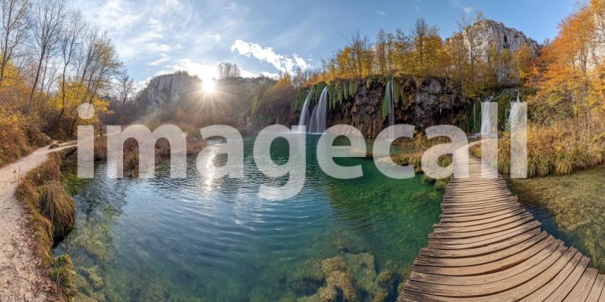 Immerse yourself in the breathtaking beauty of Plitvice Lakes National Park with this immersive 360 view. Crystal-clear turquoise waters cascade through lush forests