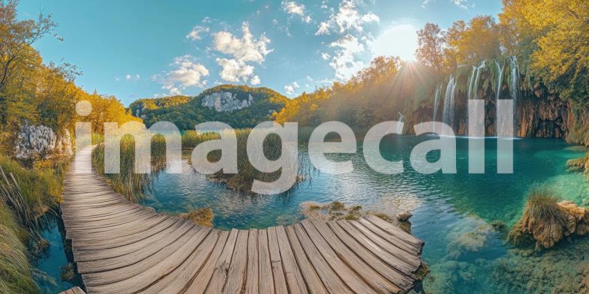 Immerse yourself in the breathtaking beauty of Plitvice Lakes National Park with this immersive 360 view. Crystal-clear turquoise waters cascade through lush forests