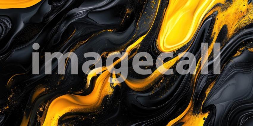 An abstract artwork where deep black swirls intertwine with vibrant streaks of gold, creating a mesmerizing and visually captivating composition