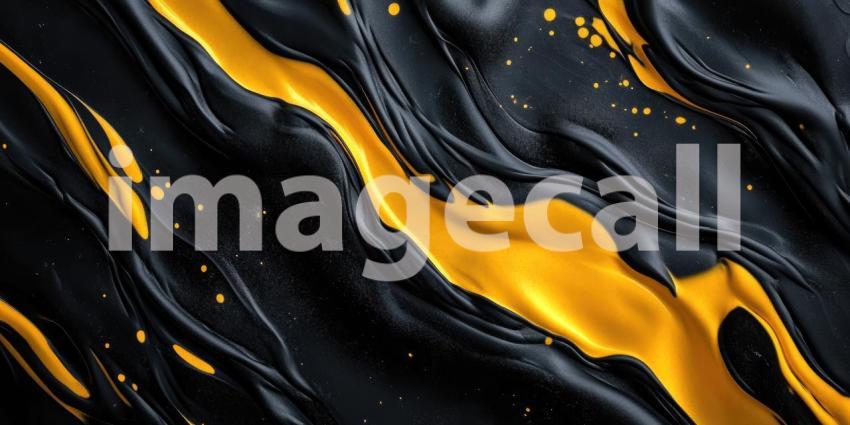 An abstract artwork where deep black swirls intertwine with vibrant streaks of gold, creating a mesmerizing and visually captivating composition