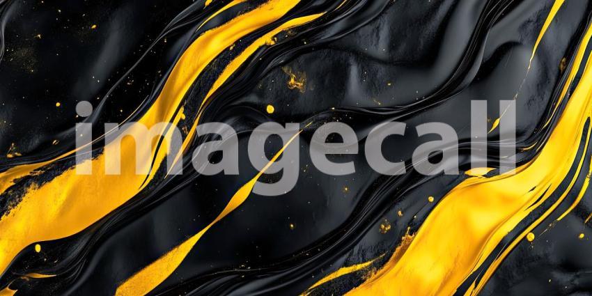 An abstract artwork where deep black swirls intertwine with vibrant streaks of gold, creating a mesmerizing and visually captivating composition