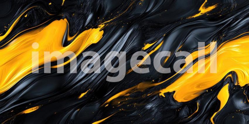 An abstract artwork where deep black swirls intertwine with vibrant streaks of gold, creating a mesmerizing and visually captivating composition