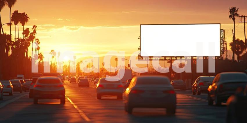 A large, blank billboard stands tall against a breathtaking sunset, its vast surface a canvas for imagination and the possibilities of visual storytelling