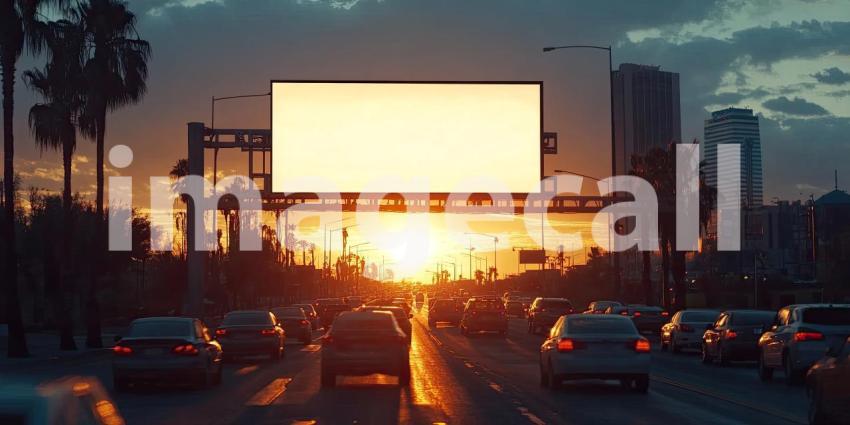A large, blank billboard stands tall against a breathtaking sunset, its vast surface a canvas for imagination and the possibilities of visual storytelling