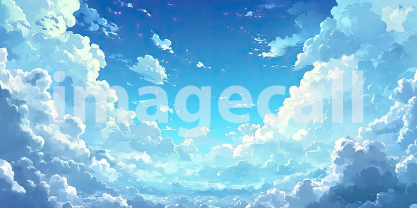A breathtaking vista of a cloud-filled sky, where fluffy white clouds drift across a canvas of azure blue, evoking a sense of tranquility and endless possibilities