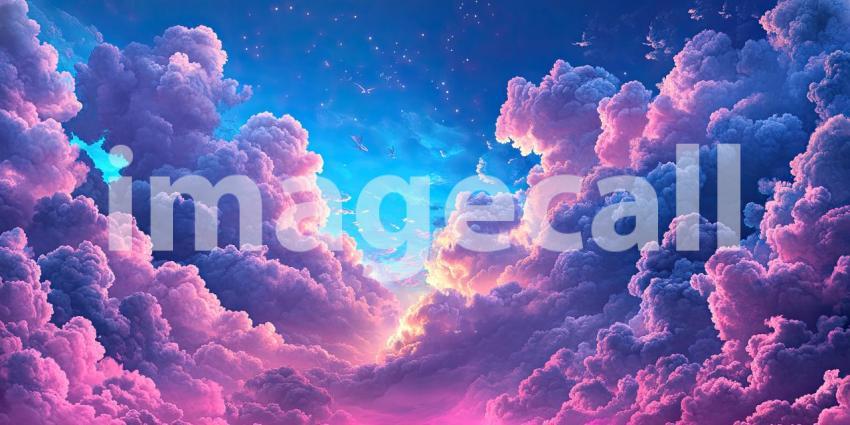 A breathtaking vista of a cloud-filled sky, where fluffy white clouds drift across a canvas of azure blue, evoking a sense of tranquility and endless possibilities