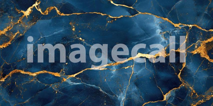 A mesmerizing abstract artwork, reminiscent of marble, where swirls of deep blue and shimmering gold create a luxurious and captivating visual experience