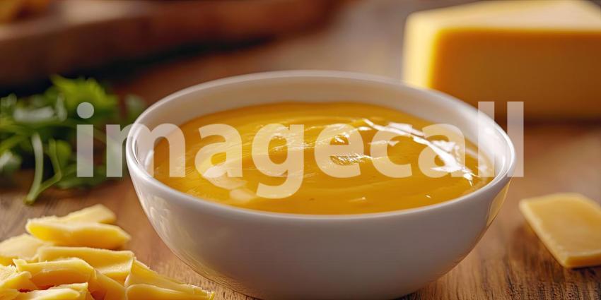 A bowl of smooth, golden cheese sauce, garnished with fresh parsley, beckons with its rich, indulgent aroma and promises pure cheesy satisfaction