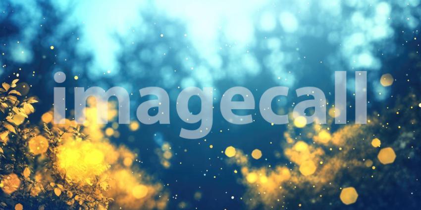 A mesmerizing display of shimmering golden particles dancing against a deep blue backdrop, creating a scene of ethereal beauty and wonder