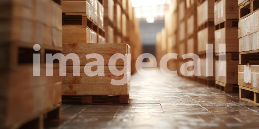 Rows of neatly stacked wooden pallets fill a vast warehouse, ready to be shipped to their destinations, fueling the global supply chain