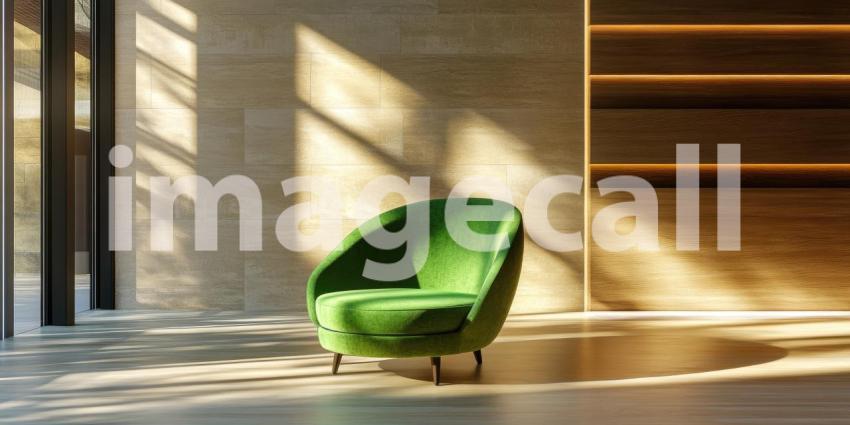 A plush green armchair, bathed in warm sunlight, invites you to curl up with a good book in this inviting and cozy living space, surrounded by lush greenery and natural light
