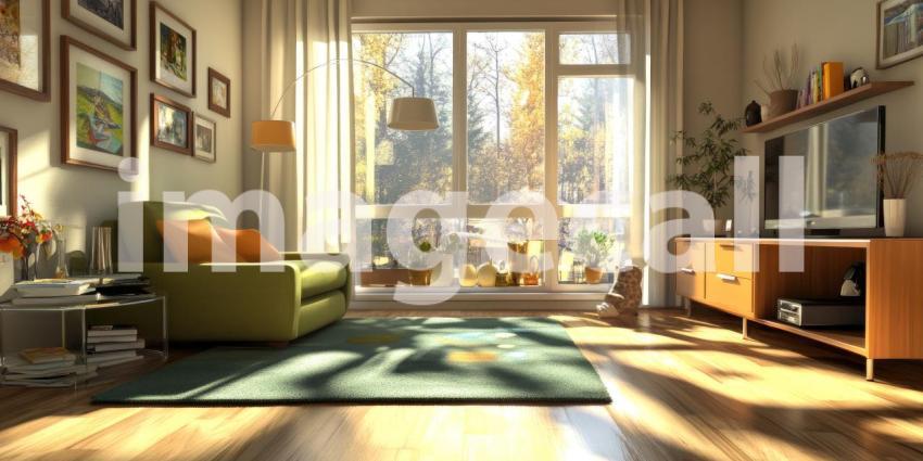 A plush green armchair, bathed in warm sunlight, invites you to curl up with a good book in this inviting and cozy living space, surrounded by lush greenery and natural light