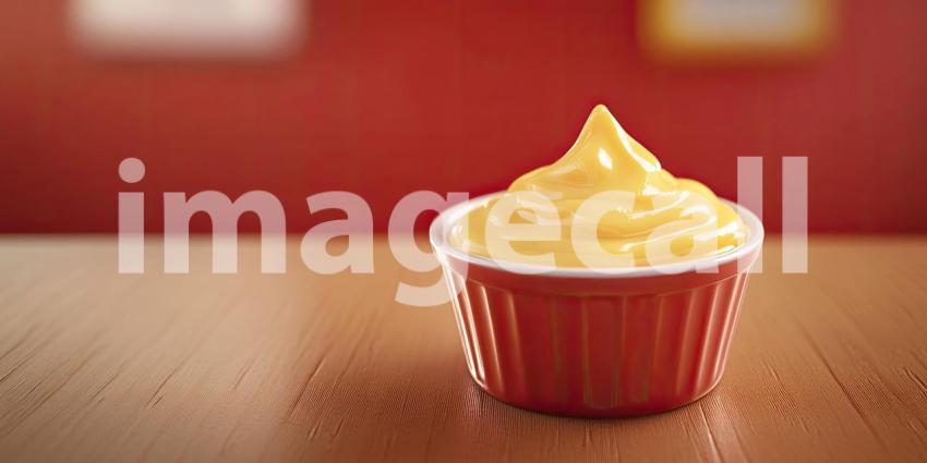 A bowl of smooth, golden cheese sauce, ready to be savored, evokes a sense of pure comfort and cheesy goodness