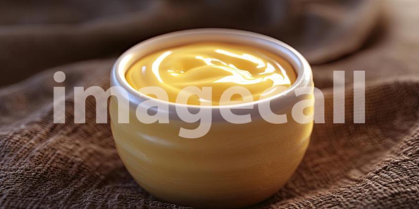 A bowl of smooth, golden cheese sauce, ready to be savored, evokes a sense of pure comfort and cheesy goodness