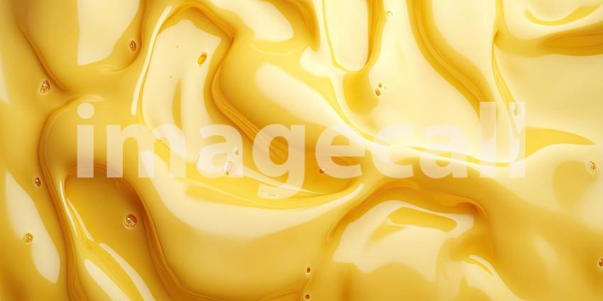 A close-up of a rich and creamy cheese, its surface glistening with a golden hue and dotted with tiny air bubbles, inviting you to savor its decadent texture and flavor