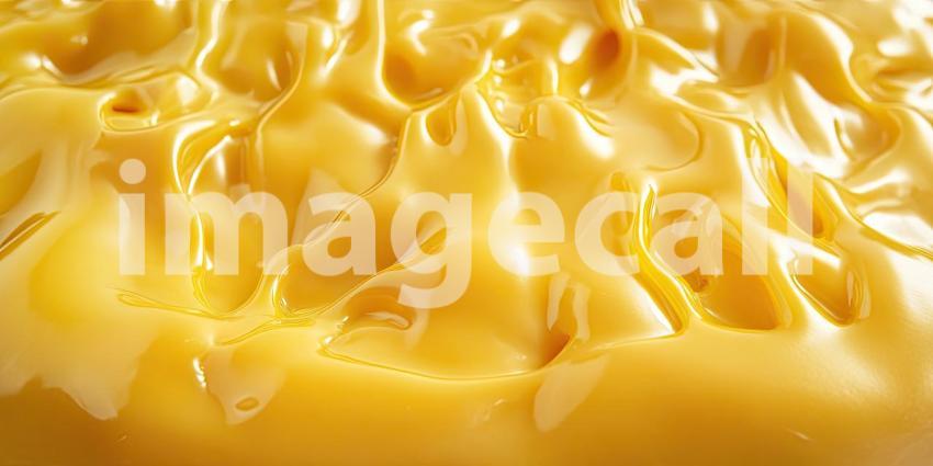 A close-up of a rich and creamy cheese, its surface glistening with a golden hue and dotted with tiny air bubbles, inviting you to savor its decadent texture and flavor