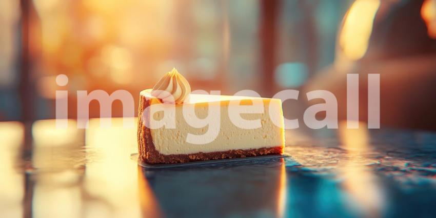 A slice of creamy cheesecake, adorned with a vibrant assortment of fresh raspberries and blueberries, sits atop a bed of glistening red sauce, creating a visual masterpiece of sweet indulgence