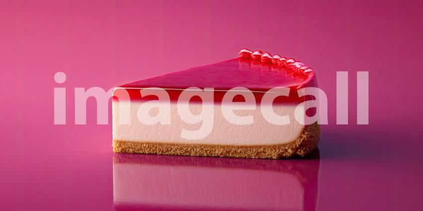 A slice of creamy cheesecake, adorned with a vibrant assortment of fresh raspberries and blueberries, sits atop a bed of glistening red sauce, creating a visual masterpiece of sweet indulgence