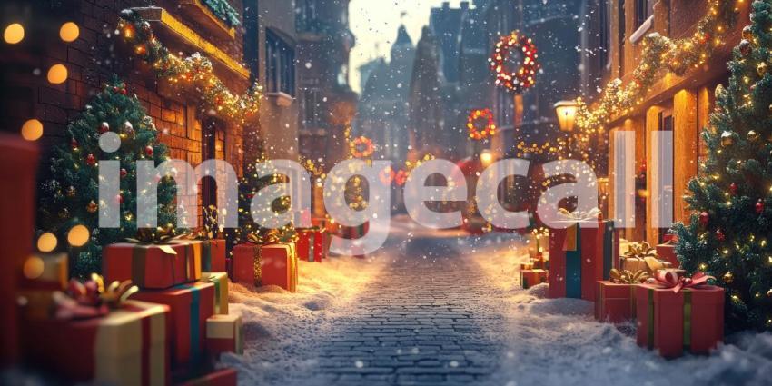 A cozy cabin, adorned with twinkling lights, sits nestled amidst a snow-covered forest, with a beautifully decorated Christmas tree adding a festive touch to the enchanting scene