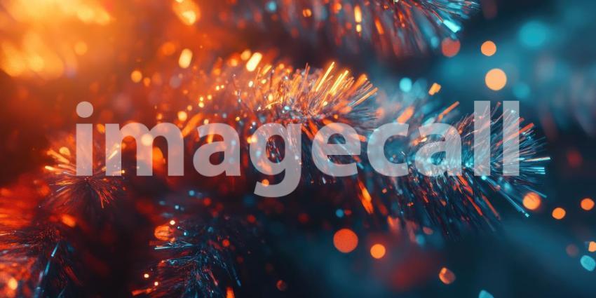 A close-up of a snow-dusted Christmas tree, illuminated by warm fairy lights, capturing the magic and wonder of the holiday season