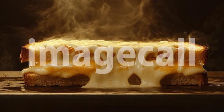 A golden-brown grilled cheese sandwich oozes with melted cheese, creating a mouthwatering spectacle of comfort food perfection
