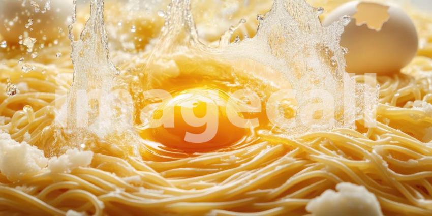 A perfectly fried egg rests atop a bed of golden spaghetti, creating a visually appealing and unexpected culinary masterpiece