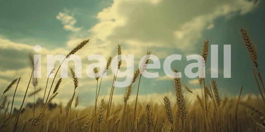 Golden Harvest Beckoning Under a Canvas of Clouds, Where Earth Meets Sky, Wheat Fields Stand Tall