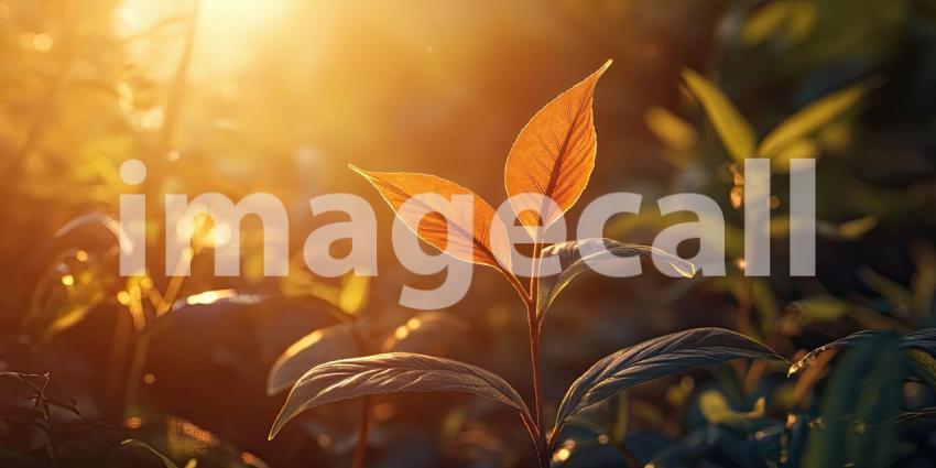 A Sun-Kissed Sprout Reaching for the Light, Bathed in the Golden Rays of a Setting Sun