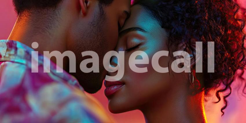 Romantic Couple Embracing in a Field of Wildflowers at Sunset with Warm Golden Light and Bokeh Background