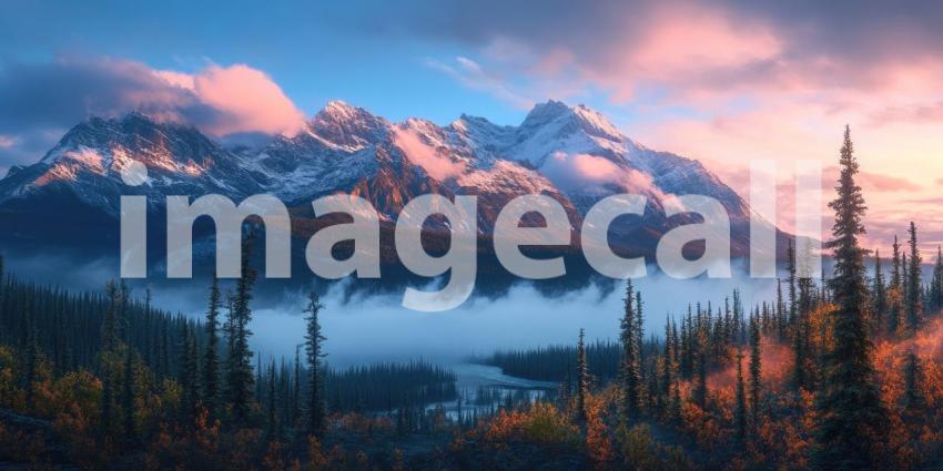 A Majestic Mountain Peak Soars Above a Sea of Clouds, Its Summit Clad in a Mantle of Snow