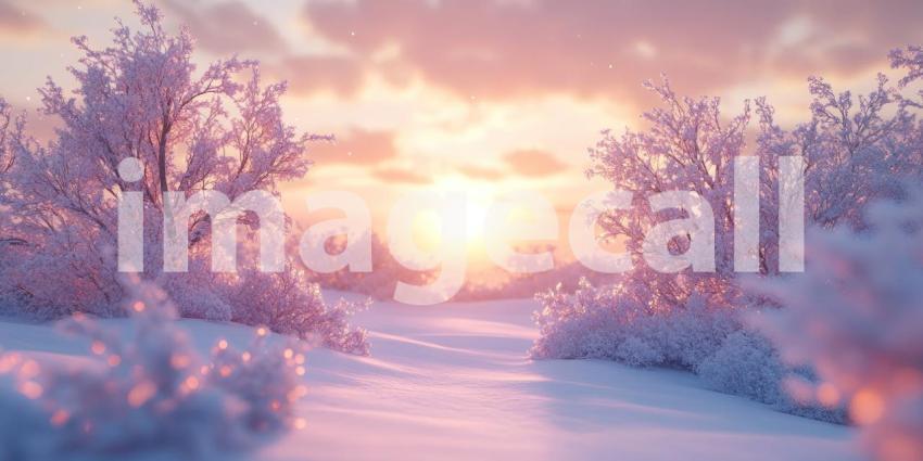 A Path Through a Winter Wonderland, Where Sunlight Filters Through Bare Branches and Snow-Dusted Trees