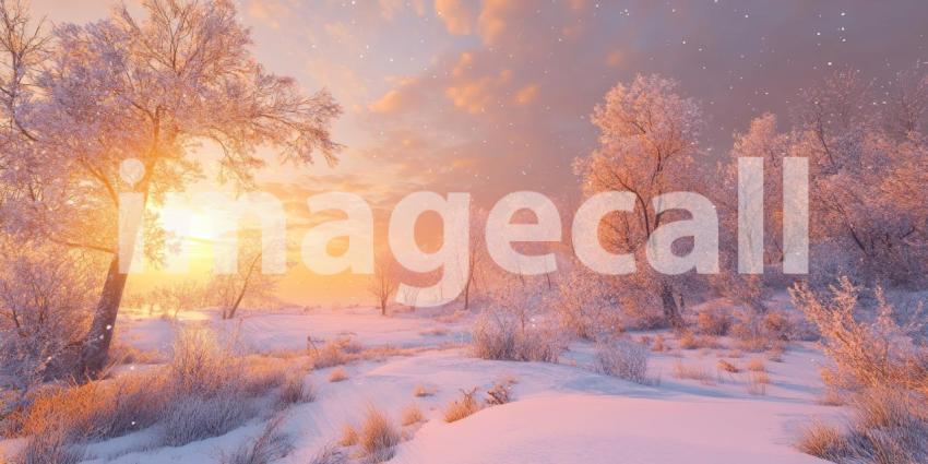 A Path Through a Winter Wonderland, Where Sunlight Filters Through Bare Branches and Snow-Dusted Trees