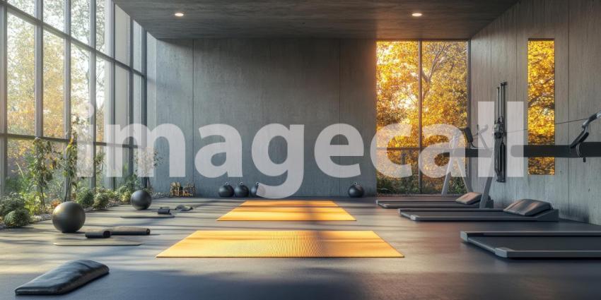 A Sanctuary of Tranquility: A Serene Yoga Studio Bathed in Soft Light