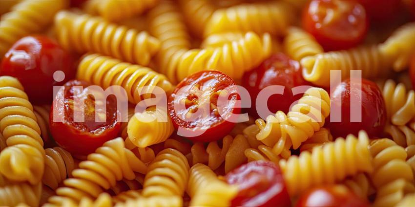 A Symphony of Colors: Rotini Pasta Twists with Cherry Tomatoes, Ready for a Flavorful Feast