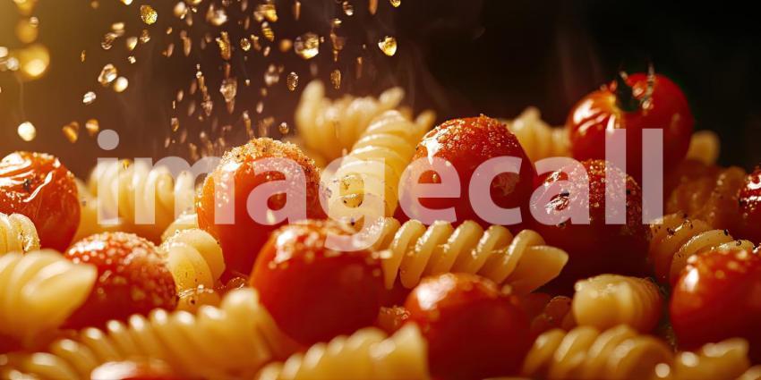 A Symphony of Colors: Rotini Pasta Twists with Cherry Tomatoes, Ready for a Flavorful Feast