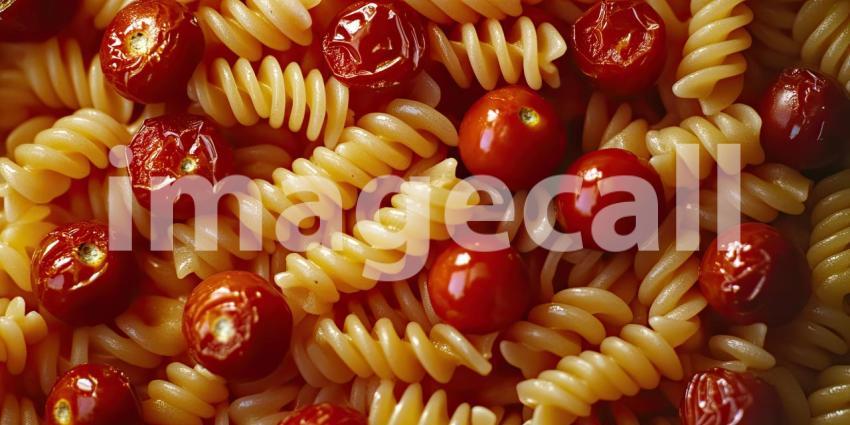 A Symphony of Colors: Rotini Pasta Twists with Cherry Tomatoes, Ready for a Flavorful Feast
