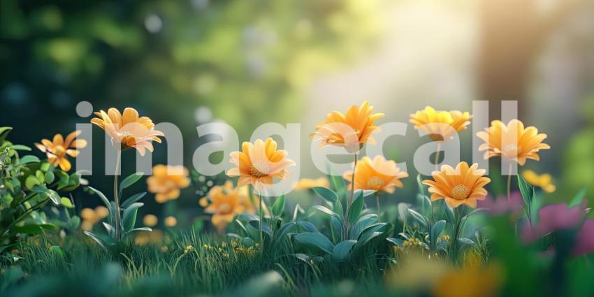 A Sun-Kissed Meadow: A Field of Delicate Yellow Flowers Basking in the Warm Glow of Sunset