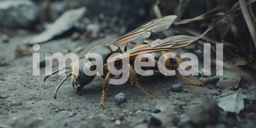 A Close Encounter: A Golden Hornet Forages for Food on a Sunny Day