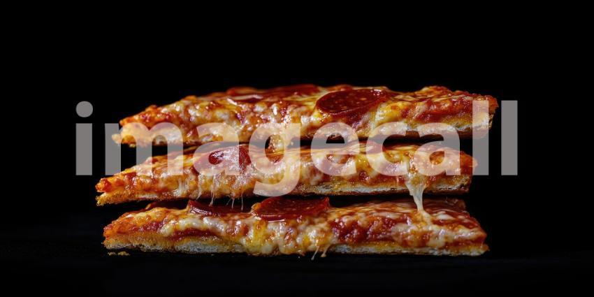 A Cheesy Symphony: A Close-Up of Pepperoni Pizza Slices, Ready to Satisfy Any Craving