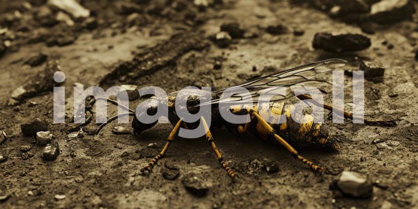 A Close Encounter: A Golden Hornet Forages for Food on a Sunny Day