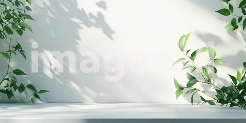 A Verdant Oasis: Sunlight Dappling through Lush Foliage, Casting Shadows on a Serene Wall