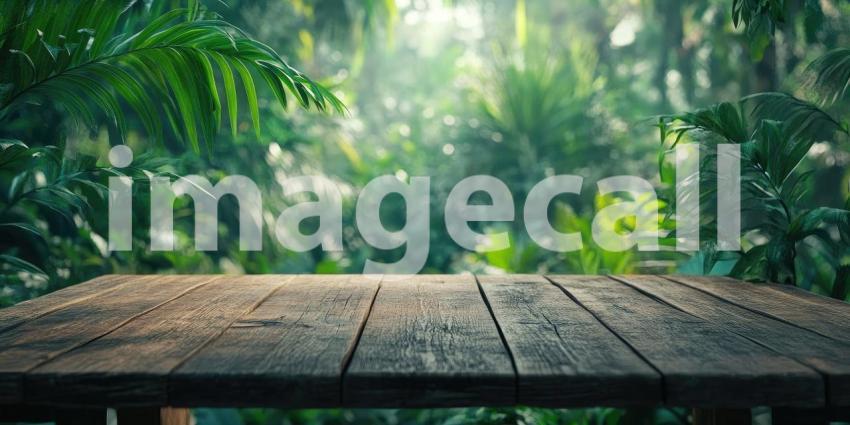 A Sun-Dappled Paradise: A Wooden Deck Overlooks a Lush Tropical Landscape, Framed by Vibrant Blooms and Lush Foliage